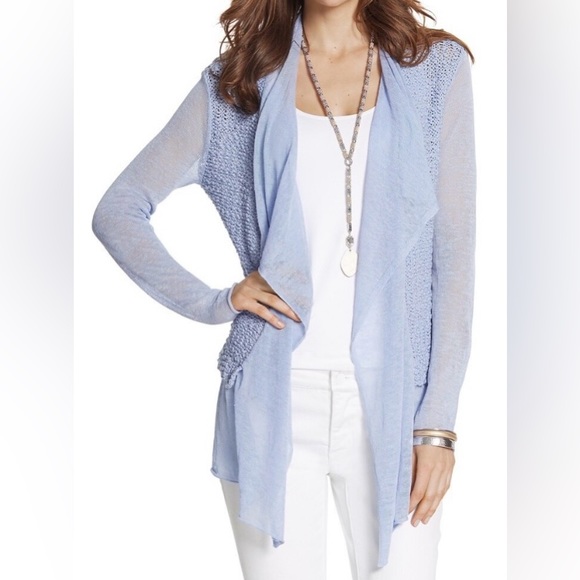 Chico's Size 1 Flap Front Kyanite Blue Tweed Cathleen Cardigan Sweater Women’s - Picture 9 of 9